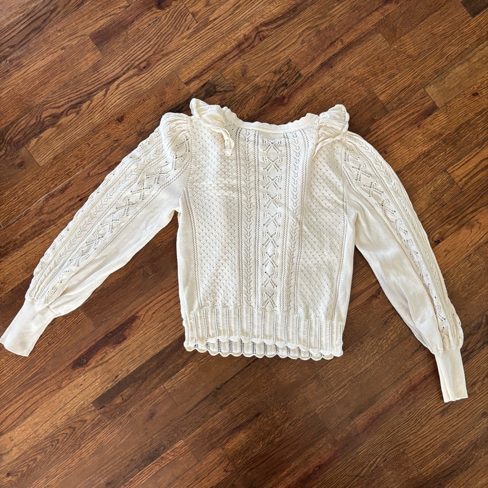 LoveShackFancy Women’s Ancora Ruffle Pointelle Knit Sweater - Picture 7 of 8